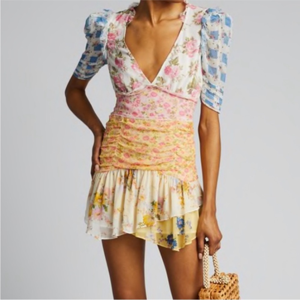 Loveshackfancy Arlo silk mixed print picnic dress
